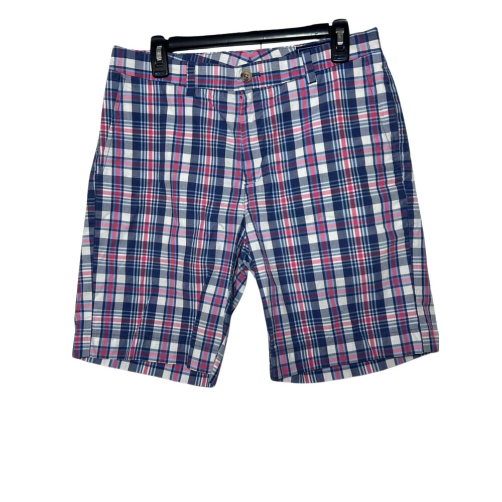 Vineyard Vines Breaker Shorts Mens Size 33 Plaid Red Blue Casual Preppy